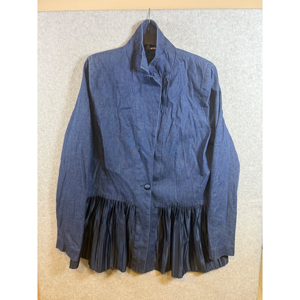 Deborah Lyons Kaya Blue Cotton Silk Lined Pleated Hem Peplum Jacket England 16